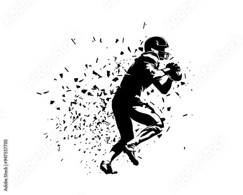 Football players silhouettes, group of american football players, set of vector drawings of team sport athletes