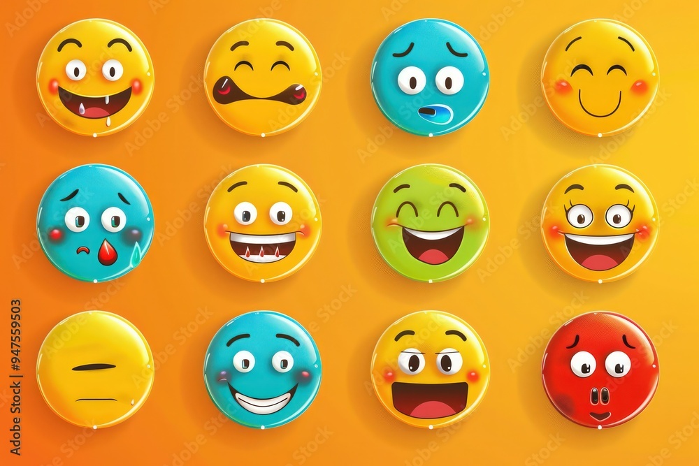 Vibrant and funny emoticons showcasing diverse facial expressions, perfect for social media reactions, designed in vector illustration.