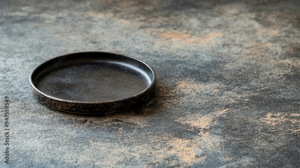 Perspective View of Empty Black Plate on Wooden Background - Blank Space for Design Mockup Perspective View of Empty Black Plate on Wooden Background - Blank Space for Design Mockup