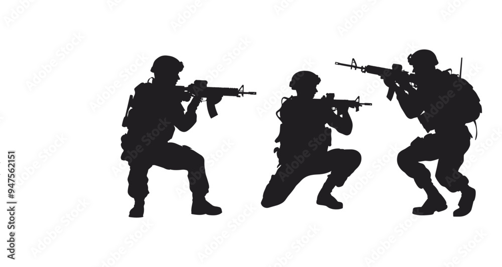 Set of different soldier silhouette vector illustration Set of different soldier silhouette vector illustration