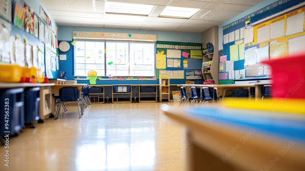 A Blurry image of elementary school classroom