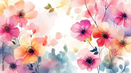 Watercolor floral background illustration artistic print with vibrant flowers