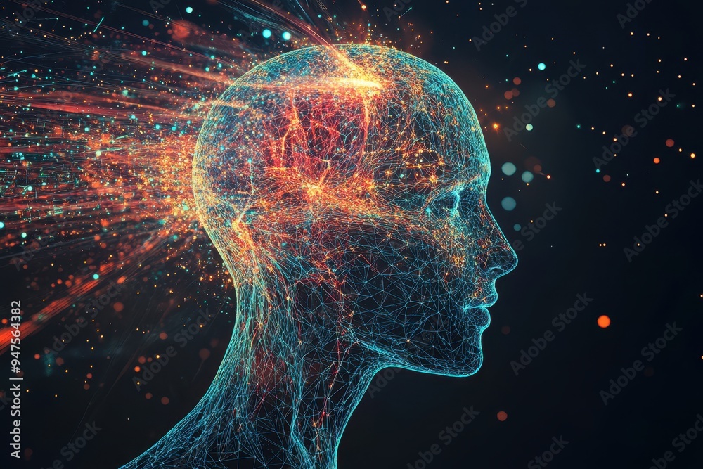 Abstract Human Head with Glowing Network Connections - Artificial Intelligence Concept. Abstract Human Head with Glowing Network Connections - Artificial Intelligence Concept.