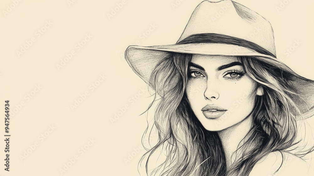 Fashion illustration of a girl wearing a stylish hat Fashion illustration of a girl wearing a stylish hat