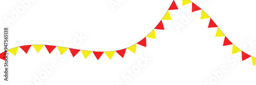 Celebrate hanging triangular garlands with confetti. Colorful perspective flags party isolated on white background. Birthday, Christmas, anniversary, and festival fair. Vector illustration in eps 10.