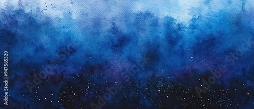 Abstract Watercolor Night Sky with Stars Background - Blue, Black, and White