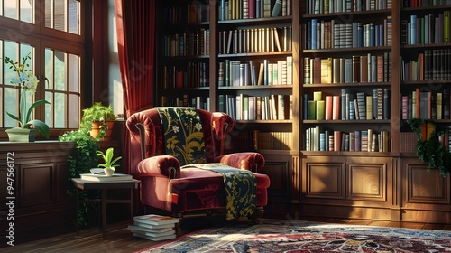 Serene Home Library with In...