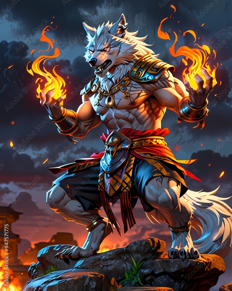 Illustration of an angry wolf soldier in battle armor Illustration of an angry wolf soldier in battle armor