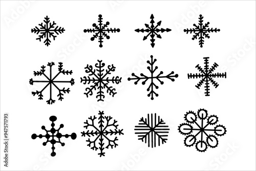 set of snowflakes, different, original shapes, vector