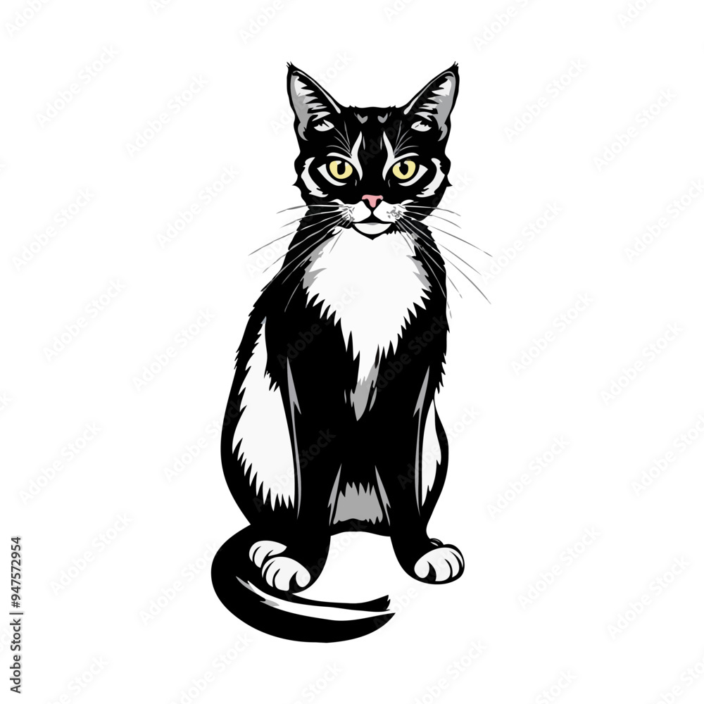 Black and white Persian Cat vector artwork. Cute cat illustration. Vintage style vector cat Logo Black and white Persian Cat vector artwork. Cute cat illustration. Vintage style vector cat Logo