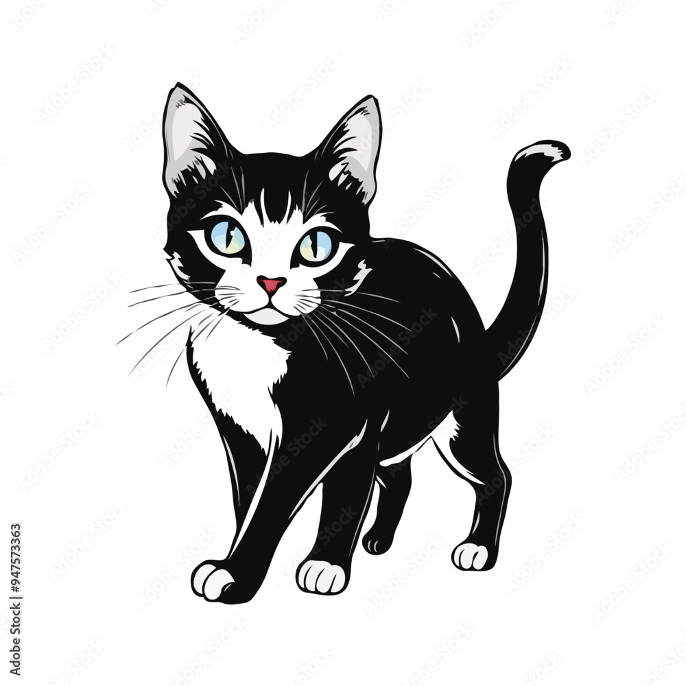 Black and white Persian Cat vector artwork. Cute cat illustration. Vintage style vector cat Logo Black and white Persian Cat vector artwork. Cute cat illustration. Vintage style vector cat Logo
