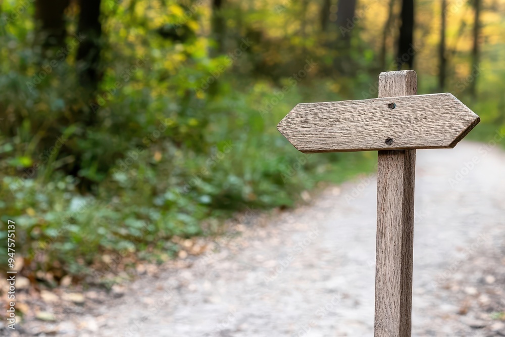 A wooden signpost in a tranquil forest path, inviting exploration and adventure through nature's serene beauty. A wooden signpost in a tranquil forest path, inviting exploration and adventure through nature's serene beauty.