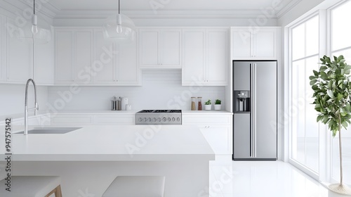 Simple kitchen layout with a white countertop, modern appliances, and minimal decor