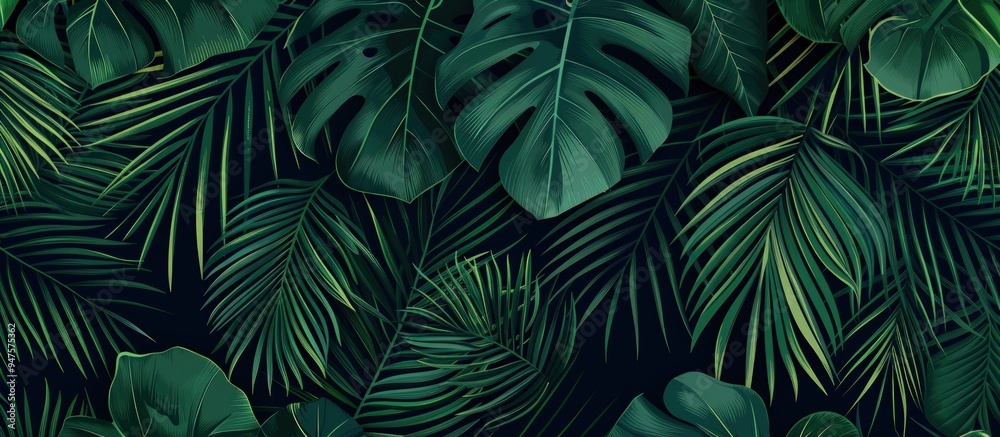 Tropical Green Leaves On A Black Background