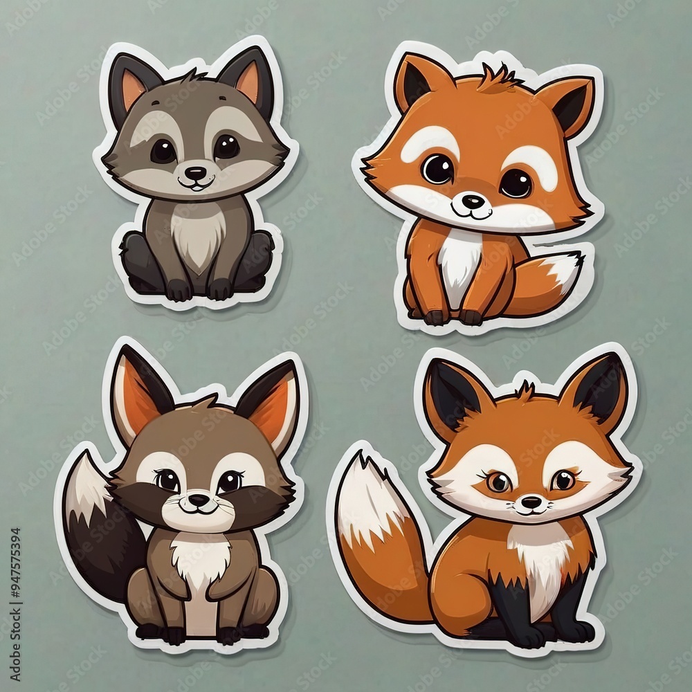 Set of minimalistic stickers: cute fox, owl, and bear. Set of minimalistic stickers: cute fox, owl, and bear.