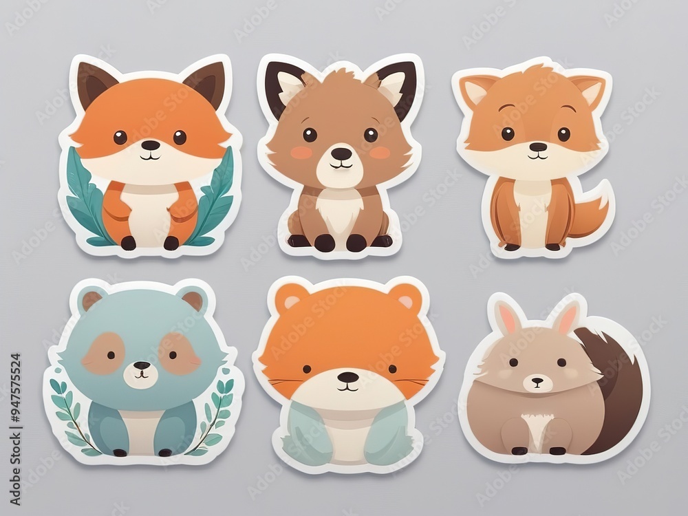 Minimal cute wild animals: raccoon, bear, and owl in sticker set. Minimal cute wild animals: raccoon, bear, and owl in sticker set.