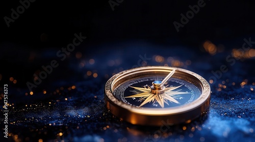 An elegant compass resting on a cosmic background, symbolizing direction and exploration in a captivating, dreamy setting.