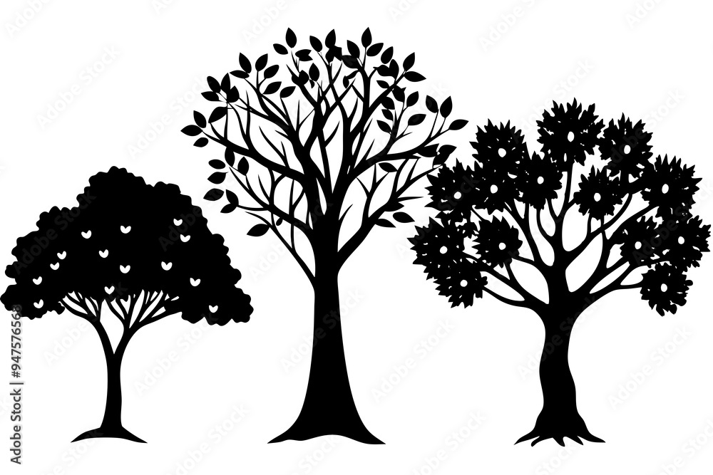 Obraz premium Set of trees silhouettes isolated on white background