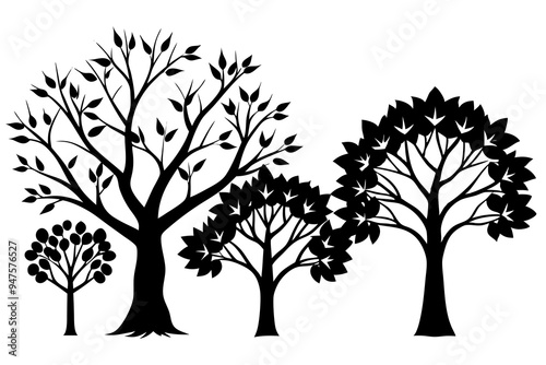 Set of trees silhouettes isolated on white background