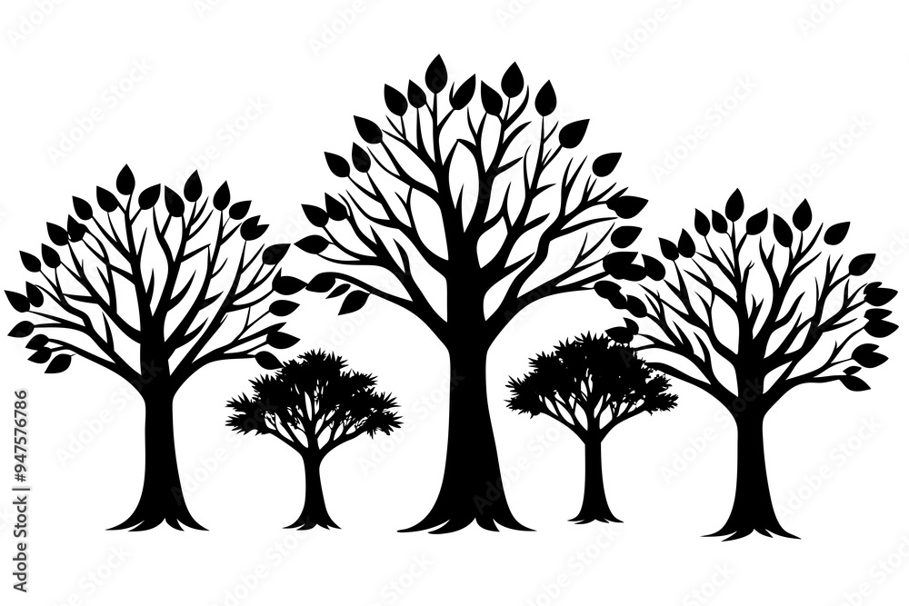 Obraz premium Set of trees silhouettes isolated on white background