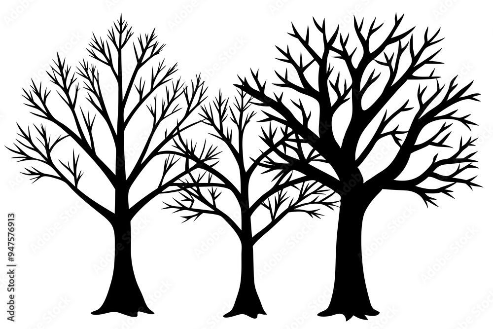 Obraz premium Set of trees silhouettes isolated on white background