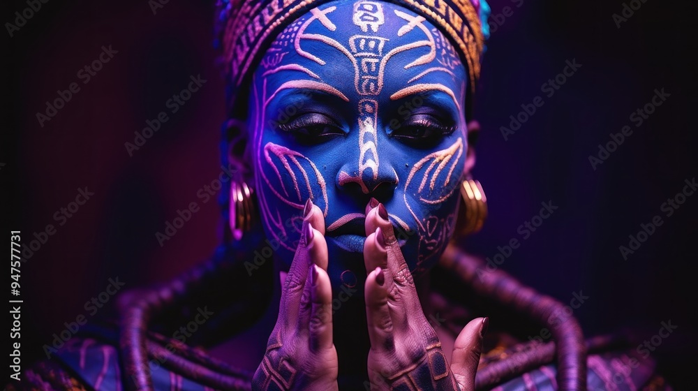 Naklejka premium African Woman with Blue Face Paint