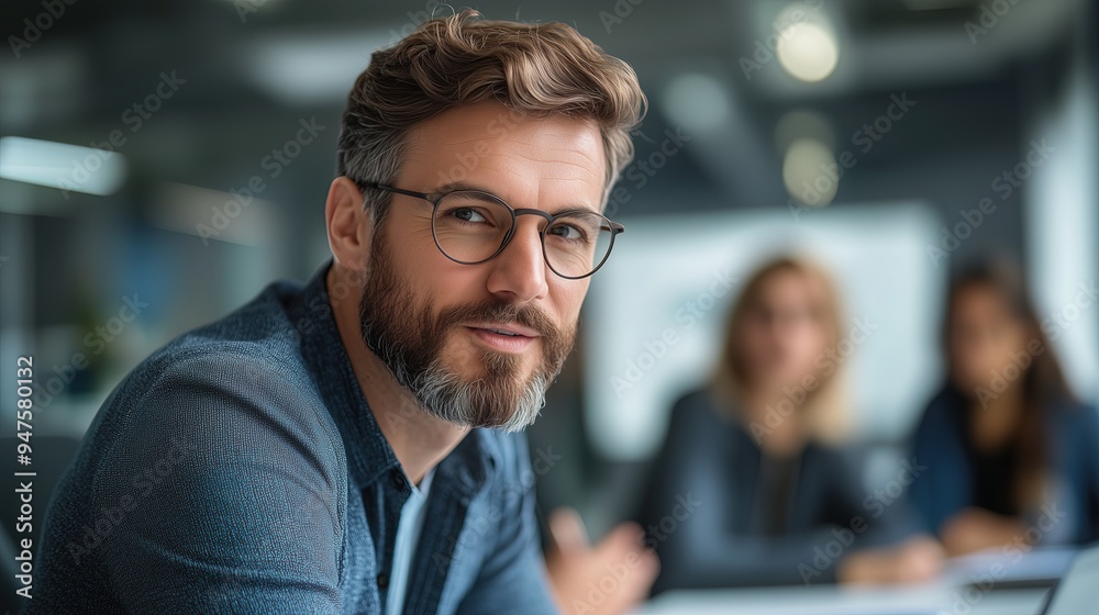 A photo of an IT team at work,they are sitting around the table talking to each other with digital tablets on white tables A photo of an IT team at work,they are sitting around the table talking to each other with digital tablets on white tables