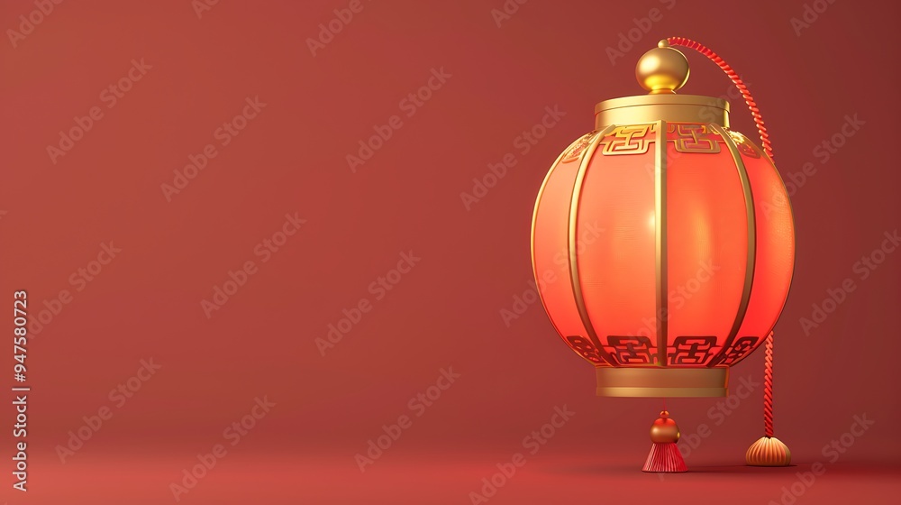 Red Chinese Lantern Hanging in Front of Red Background Red Chinese Lantern Hanging in Front of Red Background