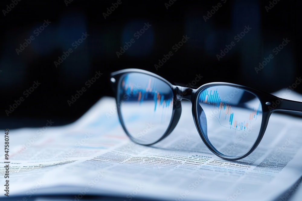 Close-up of stylish glasses on a newspaper, reflecting data charts, symbolizing the intersection of vision and information. Close-up of stylish glasses on a newspaper, reflecting data charts, symbolizing the intersection of vision and information.