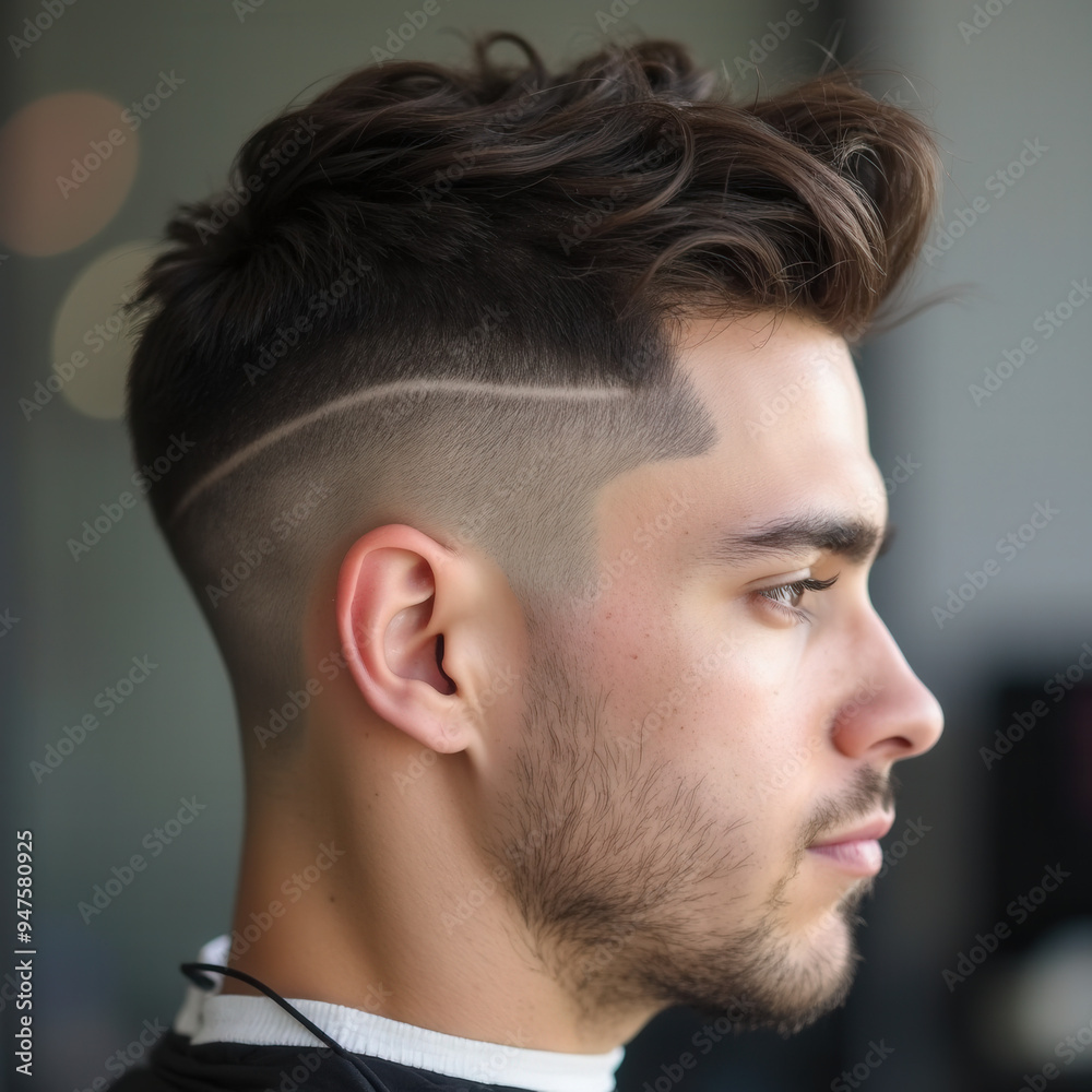 Stylish Male Profile Shots Featuring Trendy Fade Haircuts and Shaved Line Designs - Professional Closeup Photography Stylish Male Profile Shots Featuring Trendy Fade Haircuts and Shaved Line Designs - Professional Closeup Photography