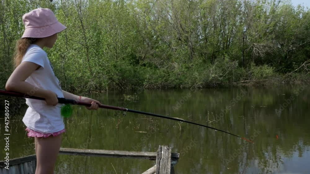 Little girl standing on a log fishing. Little girl standing on a log fishing.