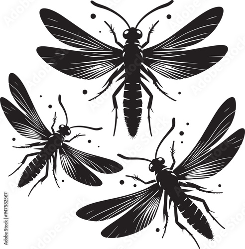 Beautiful firefly insect silhouette illustration isolated on a white background