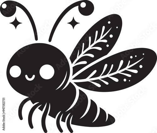 Beautiful firefly insect silhouette illustration isolated on a white background