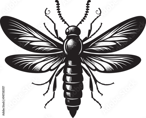 Beautiful firefly insect silhouette illustration isolated on a white background