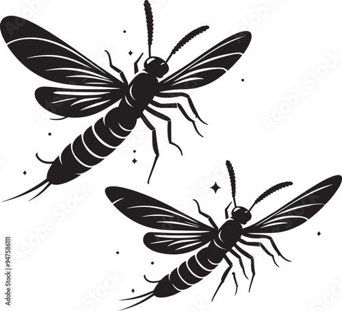 Beautiful firefly insect silhouette illustration isolated on a white background