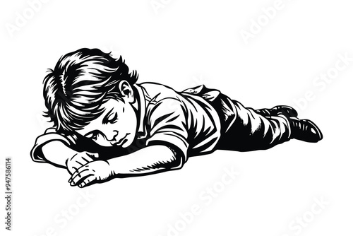 Kid Lying Down - Relaxed Child in Restful Pose, vector Illustration