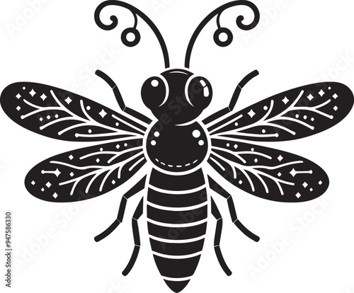 Beautiful firefly insect silhouette illustration isolated on a white background