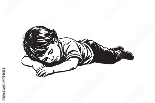 Kid Lying Down - Relaxed Child in Restful Pose, vector Illustration