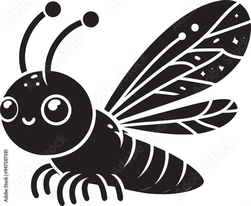 Beautiful firefly insect silhouette illustration isolated on a white background