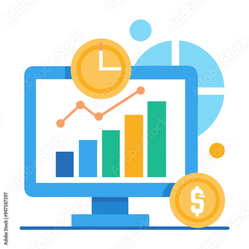 market, analysis, virtual, currency vector art illustartion 