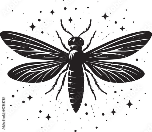 Beautiful firefly insect silhouette illustration isolated on a white background