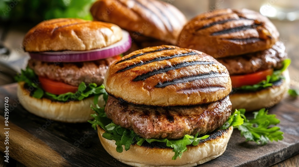 burgers featuring grilled meat and a variety of toppings burgers featuring grilled meat and a variety of toppings