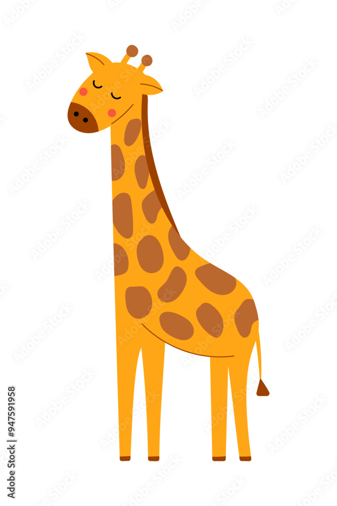 Cute Cartoon Giraffe Illustration Adorable Giraffe with Closed Eyes, Brown Spots and Blush Cheeks. Flat Hand Drawn Vector Illustration Isolated. Cute Cartoon Giraffe Illustration Adorable Giraffe with Closed Eyes, Brown Spots and Blush Cheeks. Flat Hand Drawn Vector Illustration Isolated.