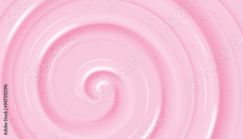 Strawberry yogurt top view. Pink milk ripple wave. 3d liquid creamy swirl. Abstract fruit sauce spiral whirlpool surface. Cosmetic soap product. Dairy pudding dessert vortex flow. Whipped gel vector