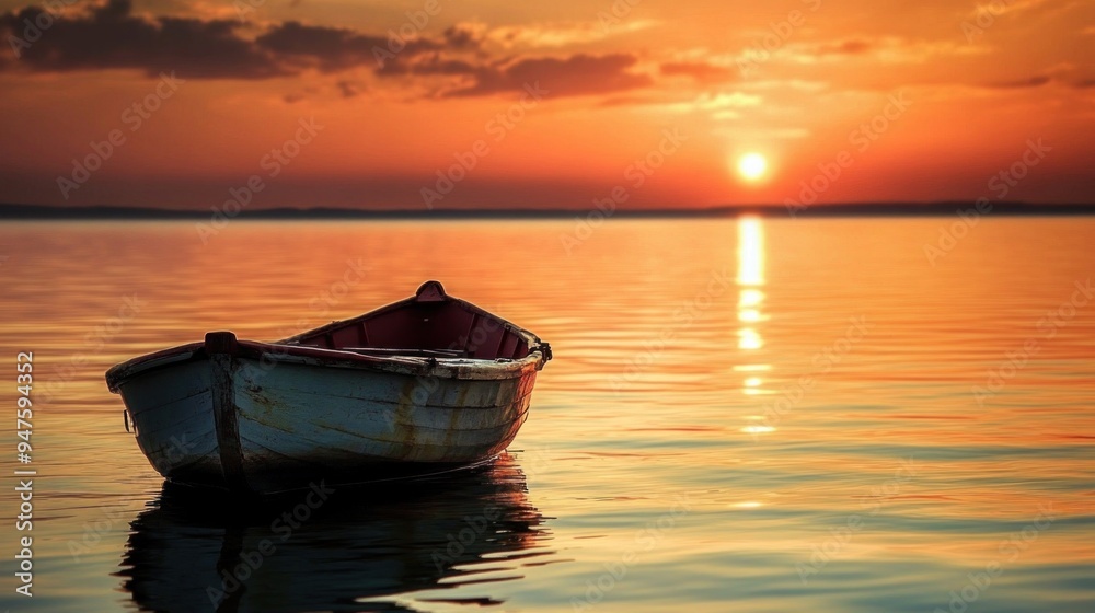 Sunset Boat on Calm Waters