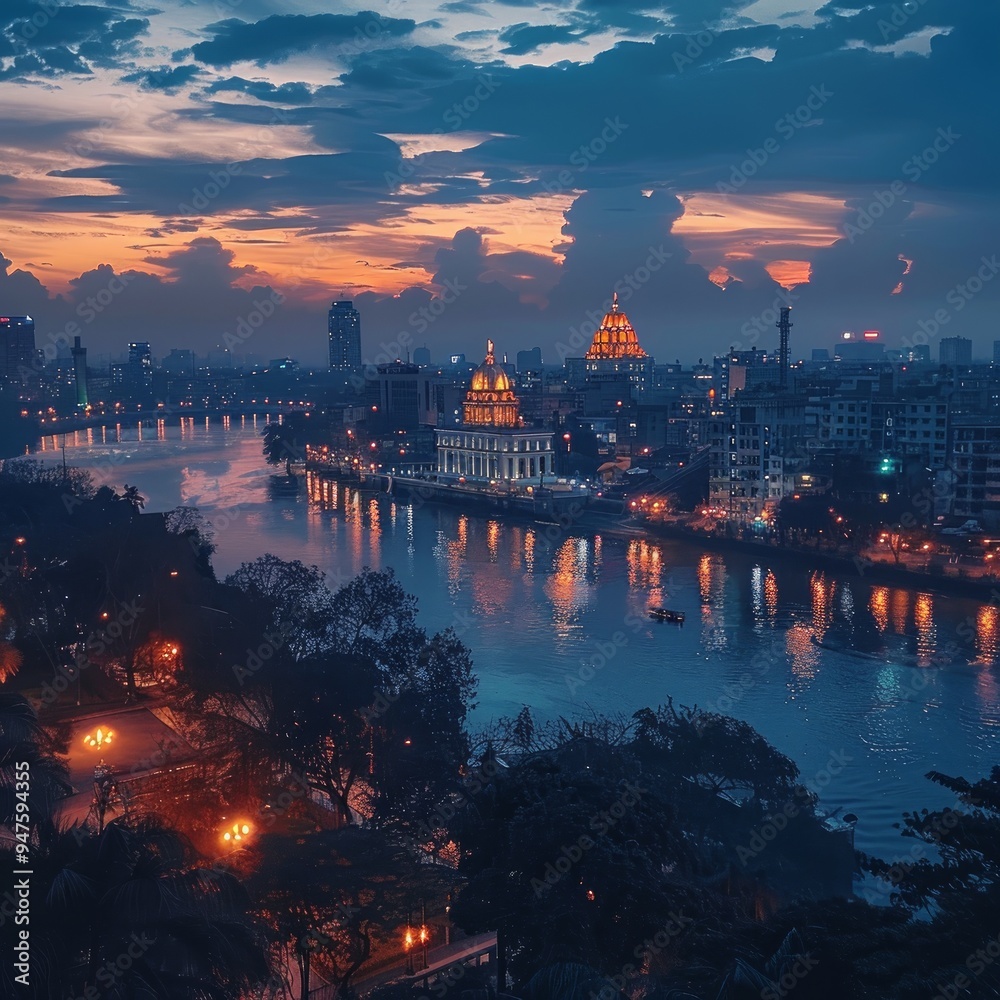 A stunning view of the city of Kolkata during the evening hours