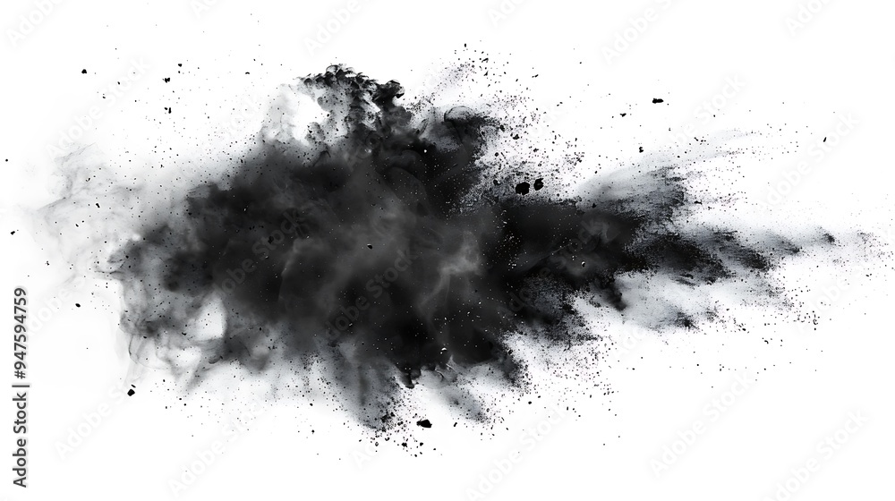 Black Powder Explosion on White Background Black Powder Explosion on White Background