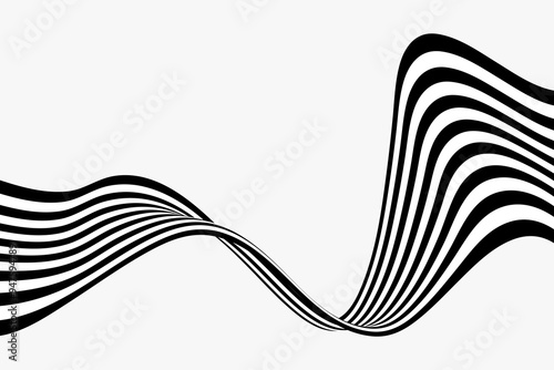 Abstract background illusion, black and white wave on light background.