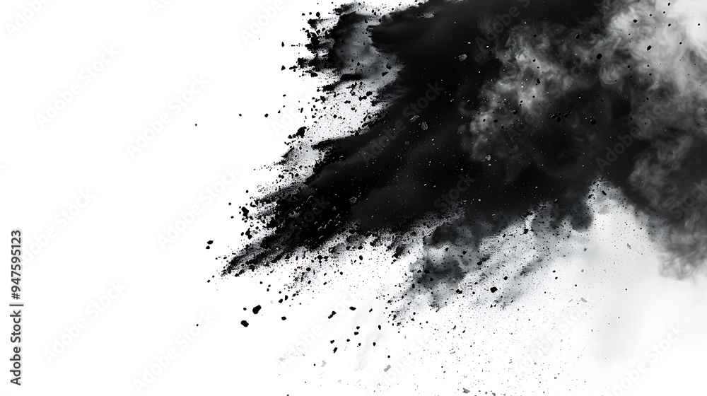 Black Powder Explosion on White Background