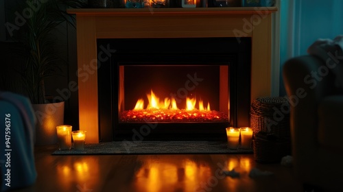 Cozy fireplace with crackling flames